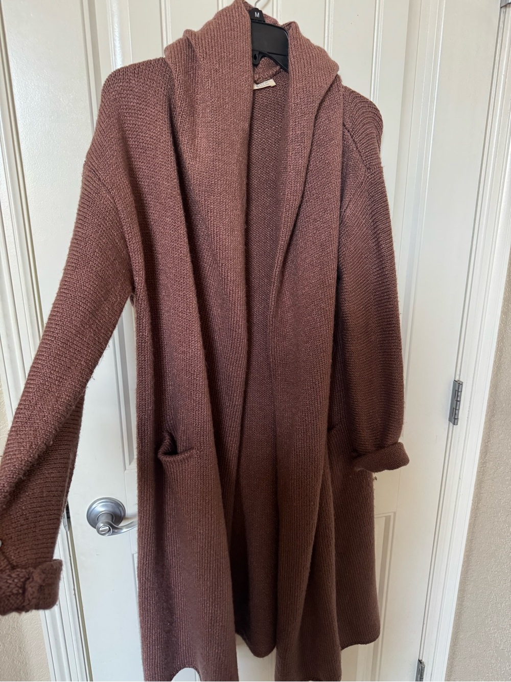 lovestitch Open-Front Hooded Longline Cardigan - Rose Brown